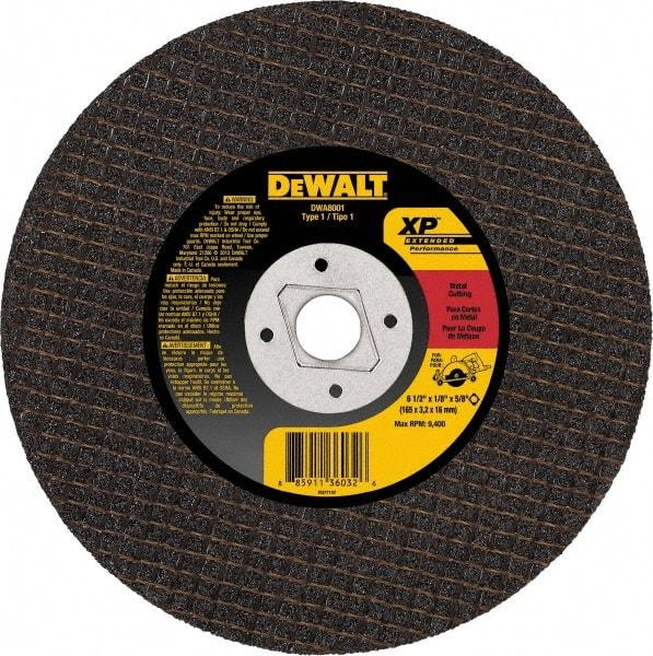 DeWALT - 6-1/2" 24 Grit Aluminum Oxide Cutoff Wheel - 1/8" Thick, 1" Arbor, 9,400 Max RPM, Use with Angle Grinders - A1 Tooling