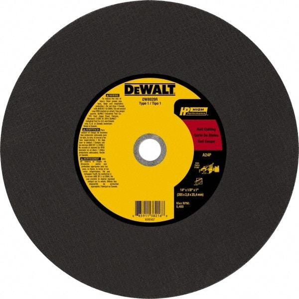 DeWALT - 14" 24 Grit Aluminum Oxide Cutoff Wheel - 1/8" Thick, 1" Arbor, 5,500 Max RPM, Use with Chop Saws - A1 Tooling