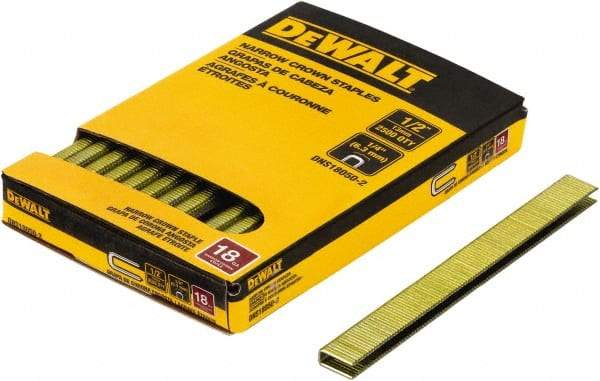 DeWALT - 1/2" Long x 1/4" Wide, 18 Gauge Crowned Construction Staple - Steel, Copper Finish, Chisel Point - A1 Tooling