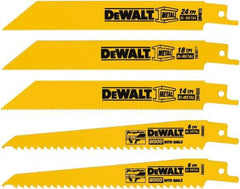 DeWALT - 5 Pieces, 6" Long x 0.04" Thickness, Bi-Metal Reciprocating Saw Blade Set - Straight Profile, 6 to 18 Teeth, Toothed Edge - A1 Tooling