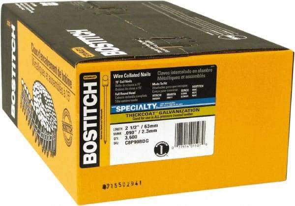 Stanley Bostitch - 13 Gauge 2-1/2" Long Siding Nails for Power Nailers - Steel, Galvanized Finish, Smooth Shank, Coil Wire Collation, Round Head, Blunt Diamond Point - A1 Tooling