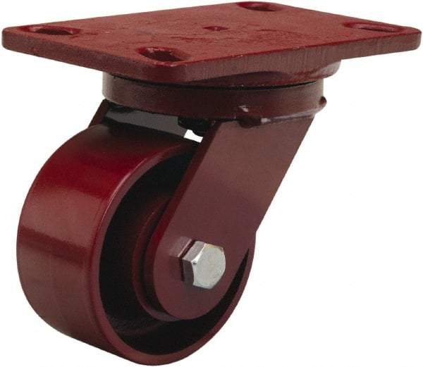 Hamilton - 4" Diam x 2" Wide x 5-5/8" OAH Top Plate Mount Swivel Caster - Cast Iron, 1,000 Lb Capacity, Sealed Precision Ball Bearing, 4-1/2 x 6-1/2" Plate - A1 Tooling