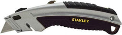 Stanley - Retractable Utility Knife - 2-7/16" Blade, Silver & Black Cast Metal Handle, 3 Blades Included - A1 Tooling