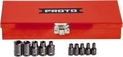 Proto - 10 Piece 1/4" & 3/8" Drive Black Finish Impact Socket Set - 6, 12 Points, 1/4" to 16" (E4 to E16) Range, Torx Measurement Standard - A1 Tooling