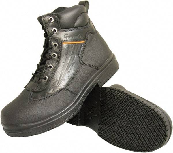 Genuine Grip - Unisex Size 5.5 Wide Width Steel Work Boot - Black, Leather Upper, Rubber Outsole, 6" High, Dielectric, Non-Slip, Waterproof - A1 Tooling