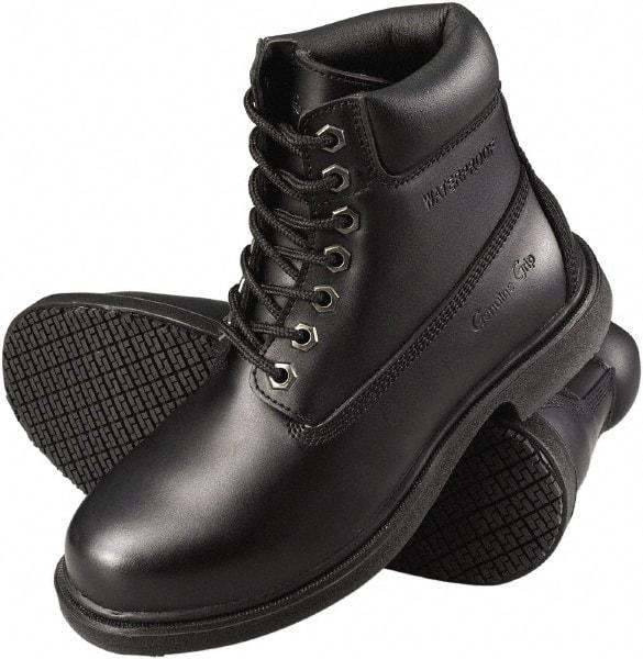 Genuine Grip - Men's Size 9.5 Wide Width Plain Work Boot - Black, Leather Upper, Rubber Outsole, 6" High, Dielectric, Non-Slip, Waterproof - A1 Tooling