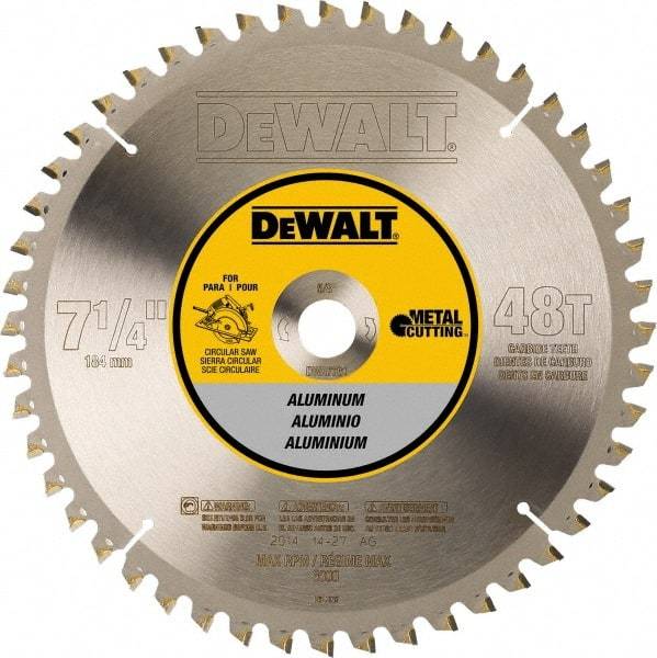 DeWALT - 7-1/4" Diam, 5/8" Arbor Hole Diam, 48 Tooth Wet & Dry Cut Saw Blade - Steel, Crosscutting Action, Standard Round Arbor - A1 Tooling