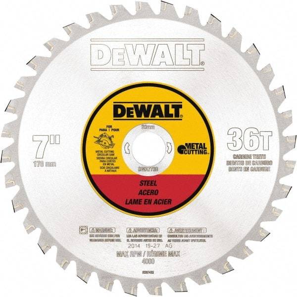 DeWALT - 7" Diam, 25/32" Arbor Hole Diam, 36 Tooth Wet & Dry Cut Saw Blade - Steel, Crosscutting Action, Standard Round Arbor - A1 Tooling