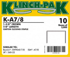 Klinch-Pak - 7/8" Long x 1-3/8" Wide, 0 Gauge Wide Crown Construction Staple - Steel, Copper Finish, Chisel Point - A1 Tooling