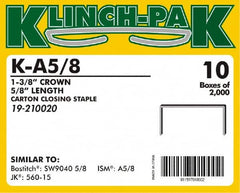 Klinch-Pak - 5/8" Long x 1-3/8" Wide, 0 Gauge Wide Crown Construction Staple - Steel, Copper Finish, Chisel Point - A1 Tooling