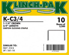 Klinch-Pak - 3/4" Long x 1-1/4" Wide, 0 Gauge Wide Crown Construction Staple - Steel, Copper Finish, Chisel Point - A1 Tooling