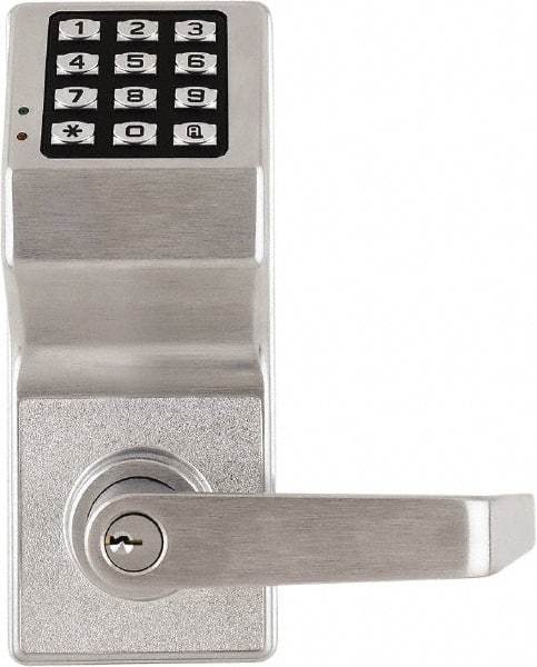 Alarm Lock - Combination Entry Lever Lockset with Key Override - 2-3/4" Back Set, Steel, Brushed Chrome Finish - A1 Tooling