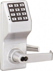 Alarm Lock - Combination Entry Lever Lockset with Key Override - 2-3/4" Back Set, Steel, Brushed Chrome Finish - A1 Tooling