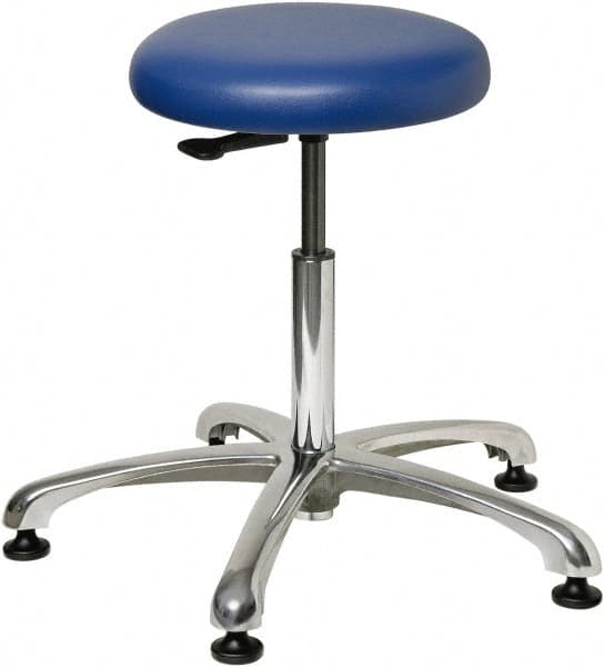 Bevco - 23" Wide x 23" Deep x 18-1/2 to 26" High, Steel Base, Versa Backless Stool Adjustable Height Swivel Stool with Polished Aluminum Base - Vinyl Seat, Blue, Mushroom Glides - A1 Tooling