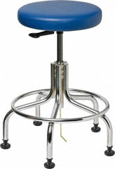 Bevco - 22" Wide x 22" Deep x 19 to 24" High, Steel Base, Versa ESD Backless Adjustable Height Swivel Stool with Chrome Steel Base - Vinyl Seat, Blue, Footring, Mushroom Glides - A1 Tooling