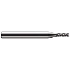 Corner Radius End Mill: 0.2031″ Dia, 0.61″ LOC, 0.03″ Radius, 4 Flutes, Solid Carbide 2-1/2″ OAL, 1/4″ Shank Dia, 30 ° Helix, Bright/Uncoated, Corner Radius End