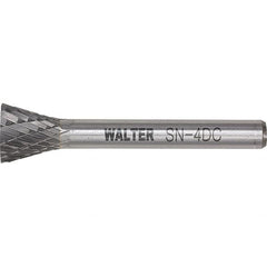 WALTER Surface Technologies - 1/4" Cut Diam, 1/4" Shank Diam, Inverted Cone Head Double Cut Burr - Tungsten Carbide, 3/4" LOC, 4-3/4" OAL - A1 Tooling