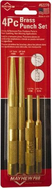 Mayhew - 4 Piece, 3/16 to 3/8", Assorted Brass Punch Kit - Round Shank, Brass, Comes in Carded - A1 Tooling