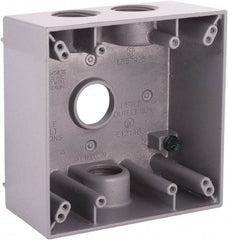 Hubbell-Raco - 2 Gang, (4) 3/4" Knockouts, Aluminum Square Device Box - 4-1/2" Overall Height x 2-1/4" Overall Depth, Weather Resistant - A1 Tooling