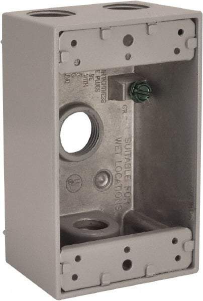 Hubbell-Raco - 1 Gang, (4) 1/2" Knockouts, Aluminum Rectangle Device Box - 4-1/2" Overall Height x 2" Overall Depth, Weather Resistant - A1 Tooling