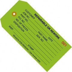 Made in USA - 4-3/4" High x 2-3/8" Long, REPAIRABLE OR REWORK, English Safety & Facility Inspection Tag - Green Cardstock - A1 Tooling