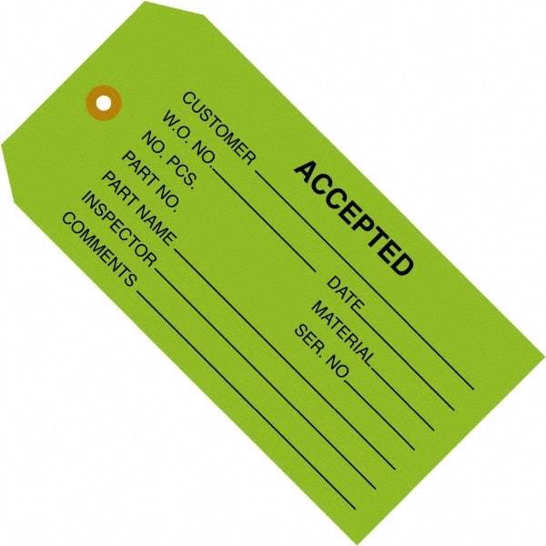 Made in USA - 4-3/4" High x 2-3/8" Long, ACCEPTED, English Safety & Facility Inspection Tag - Green Cardstock - A1 Tooling