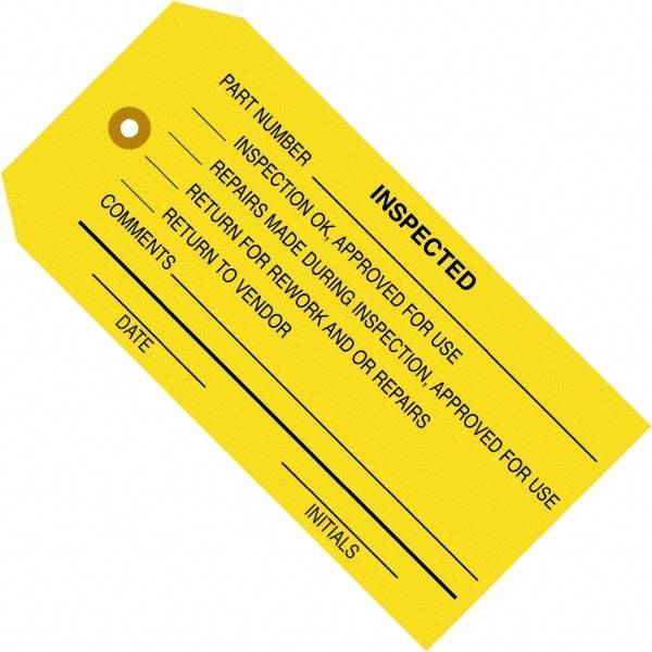 Made in USA - 4-3/4" High x 2-3/8" Long, Inspected, English Safety & Facility Inspection Tag - Yellow Cardstock - A1 Tooling