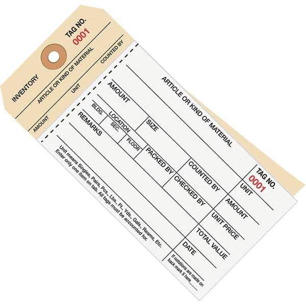 Made in USA - 6-1/4" High x 3-1/8" Long, Inventory, English Safety & Facility Numbered Tag - White & Manila Cardstock - A1 Tooling