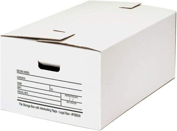 Made in USA - 1 Compartment, 15" Wide x 24" Deep, File Storage Boxes - Corrugated Cardboard, White - A1 Tooling