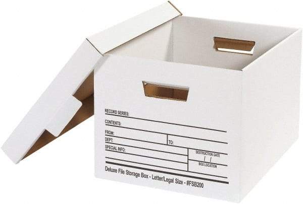 Made in USA - 1 Compartment, 12" Wide x 15" Deep, File Storage Boxes - Corrugated Cardboard, White - A1 Tooling