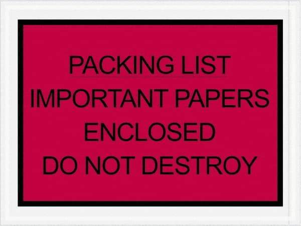 Value Collection - 1,000 Piece, 4-1/2" Long x 6" Wide, Packing List Envelope - Important Papers Enclosed, Red - A1 Tooling