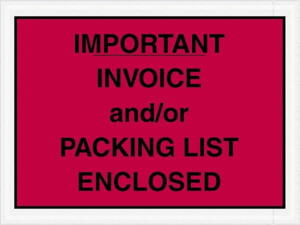 Value Collection - 1,000 Piece, 4-1/2" Long x 6" Wide, Packing List Envelope - Important Invoice and/or Packing List Enclosed, Red - A1 Tooling