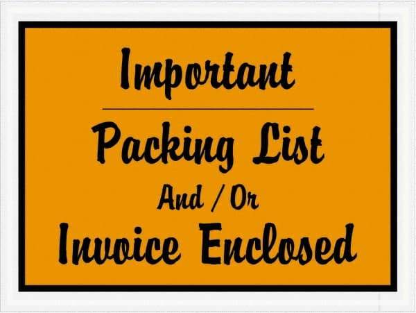 Value Collection - 1,000 Piece, 4-1/2" Long x 6" Wide, Packing List Envelope - Important Packing List And/Or Invoice Enclosed, Orange - A1 Tooling