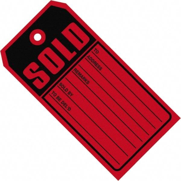 Made in USA - 4-3/4" High x 2-3/8" Long, Sold, English Safety & Facility Retail Tag - Red & Black Cardstock - A1 Tooling