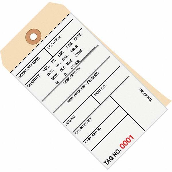 Made in USA - 6-1/4" High x 3-1/8" Long, Inventory, English Safety & Facility Numbered Tag - White & Manila Cardstock - A1 Tooling