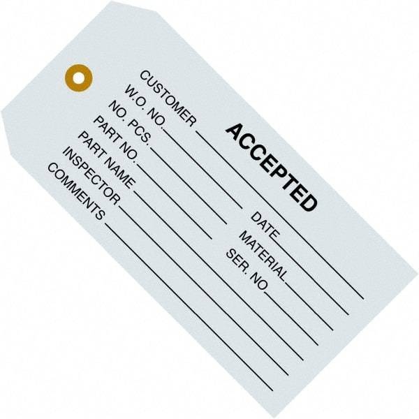 Made in USA - 4-3/4" High x 2-3/8" Long, ACCEPTED, English Safety & Facility Inspection Tag - Blue Cardstock - A1 Tooling