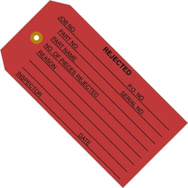 Made in USA - 4-3/4" High x 2-3/8" Long, REJECTED, English Safety & Facility Inspection Tag - Red Cardstock - A1 Tooling