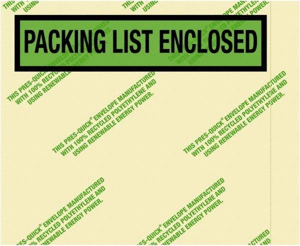 Value Collection - 1,000 Piece, 4-1/2" Long x 5-1/2" Wide, Packing List Envelope - Packing List Enclosed, Green - A1 Tooling