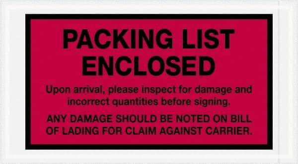 Value Collection - 1,000 Piece, 5-1/2" Long x 10" Wide, Packing List Envelope - Packing List Enclosed, Red - A1 Tooling