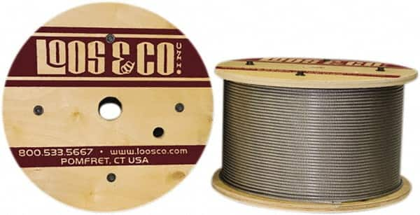 Loos & Co. - 1/8" x 3/32" Diam, Stainless Steel Wire Rope - 920 Lb Breaking Strength, 7 x 7, Vinyl Coating - A1 Tooling