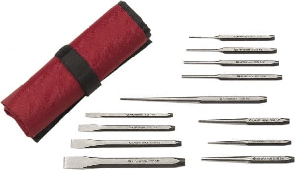 GearWrench - 12 Piece Center Punch, Cold Chisel, Starter & Long Taper Punch Set - 1/4 to 5/8" Chisel, 3/8 to 1/2" Punch, Hex Shank - A1 Tooling