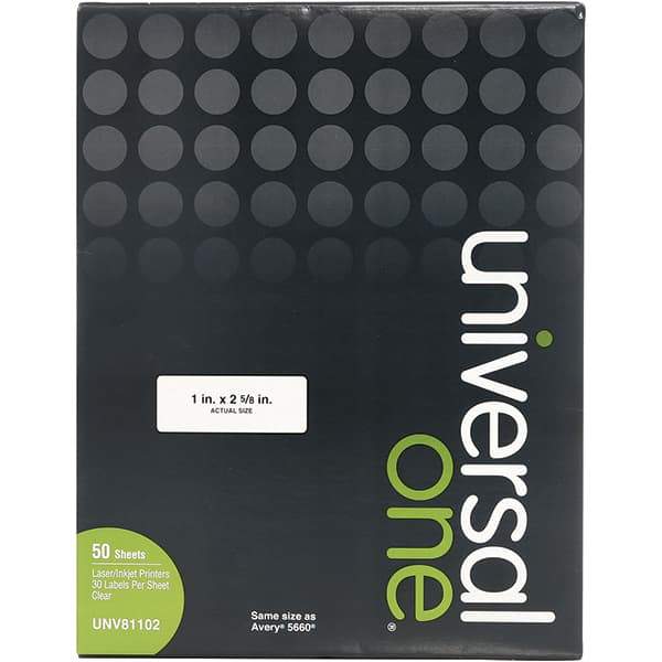 UNIVERSAL - 2-5/8" Long, Clear Paper Laser Label - For Inkjet Printers, Laser Printers - A1 Tooling