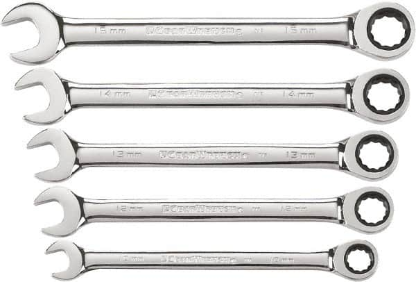 GearWrench - 5 Piece, 10mm to 15mm, 12 Point Combination Wrench Set - Metric Measurement Standard, Chrome Finish - A1 Tooling