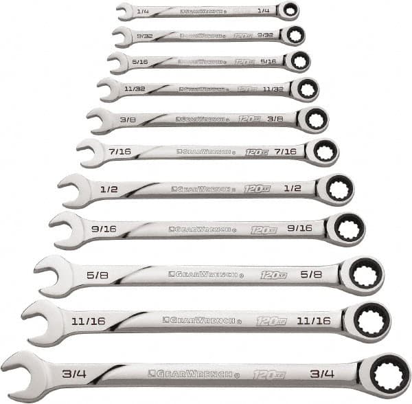 GearWrench - 11 Piece, 1/4" to 3/4", Ratcheting Combination Wrench Set - Inch Measurement Standard, Chrome Finish - A1 Tooling