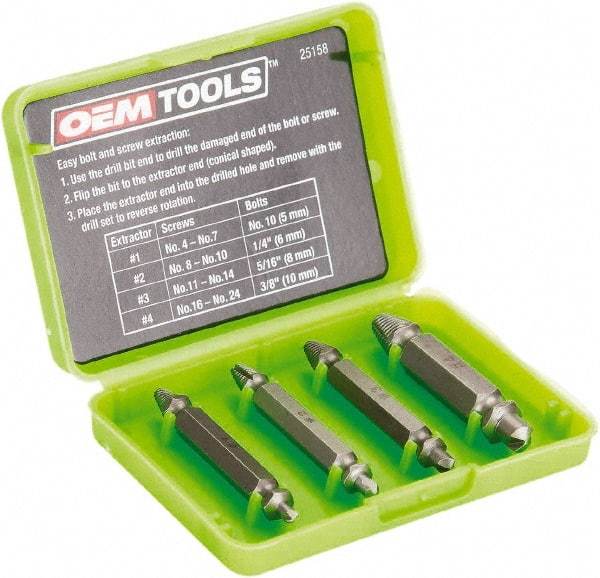 OEM Tools - Screw Extractor - #1, #2, #3, #4" Extractor for #4 to #7, #8 to #10, #11 to #14, #16 to #24 Screw - A1 Tooling