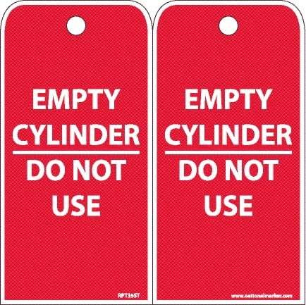 NMC - 4" High x 8" Long, EMPTY CYLINDER-DO NOT USE, English Safety & Facility Accident Prevention Tag - 2 Sides, White Poly - A1 Tooling