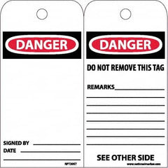 NMC - 4" High x 8" Long, DANGER, English Safety & Facility Accident Prevention Tag - Tag Header: Danger, 2 Sides, White Poly - A1 Tooling