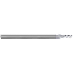 Corner Radius End Mill: 0.1181″ Dia, 0.3543″ LOC, 3 Flutes, Solid Carbide 42 ° Helix, TiB2 Coated, Corner Radius End