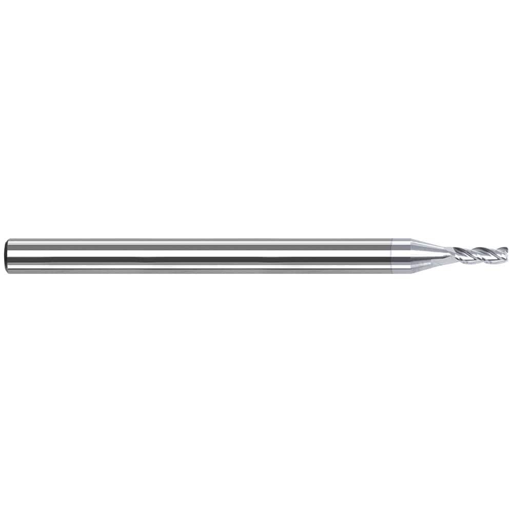 Corner Radius End Mill: 0.0394″ Dia, 0.0591″ LOC, 3 Flutes, Solid Carbide 42 ° Helix, TiB2 Coated, Corner Radius End