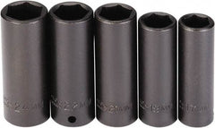 Proto - 5 Piece 1/2" Drive Black Finish Deep Well Socket Set - 6 Points, 17mm to 24mm Range, Metric Measurement Standard - A1 Tooling